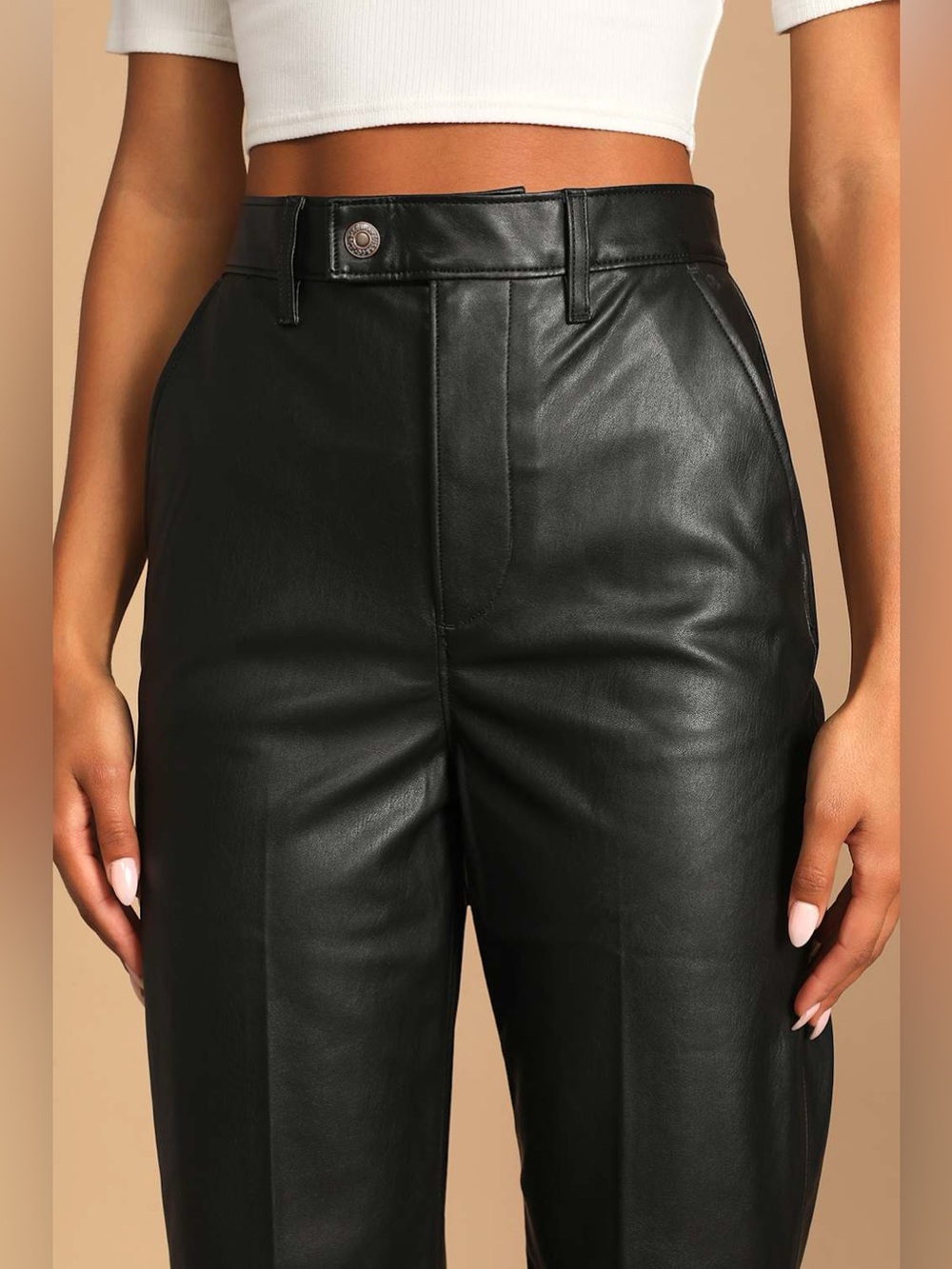 Black Faux Leather Trouser Pants - Picture 4 of 9